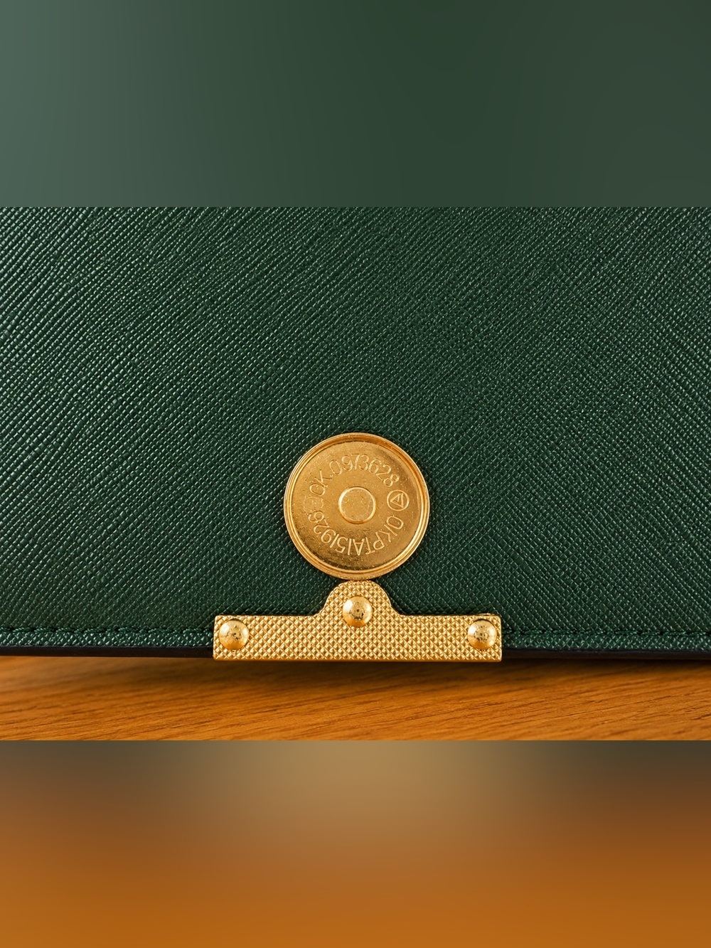 Badgley Mischka Deep Green Crossbody Wallet with Gold I Chain - Picture 8 of 8